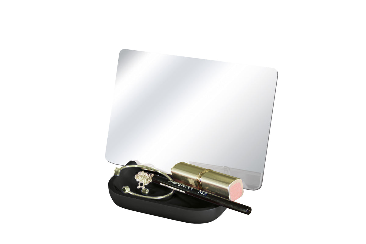 Rechteckiger Kosmetikspiegel mit Ablage, Lippenstift und Kajalstift