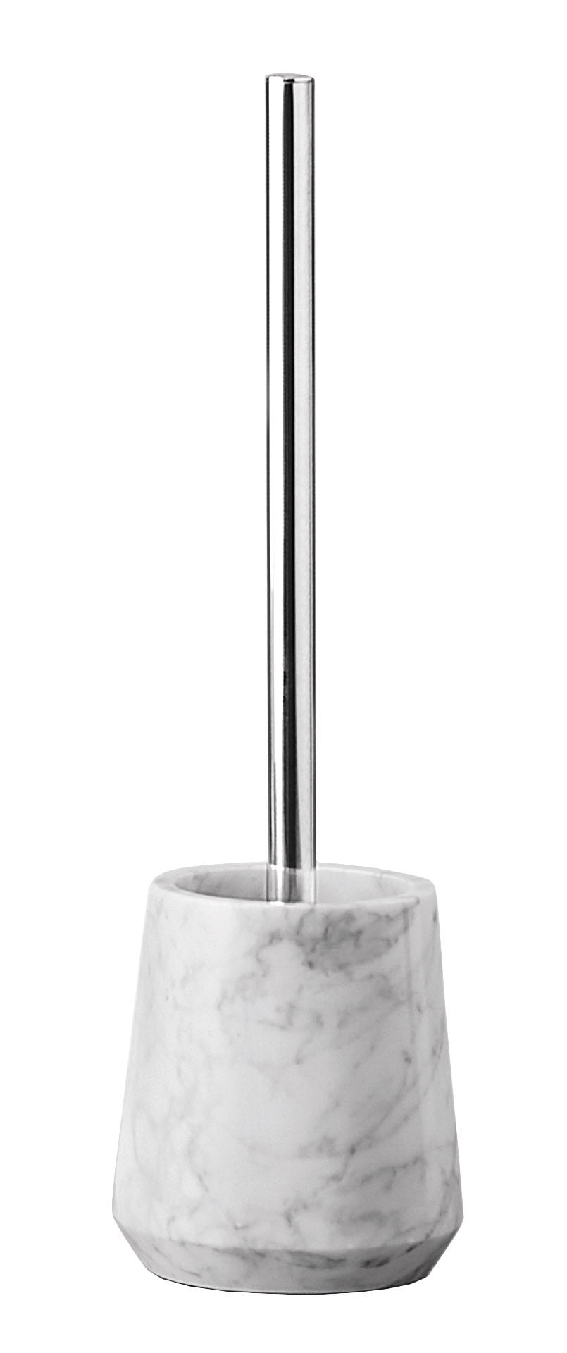 WC-Bürste mit Halter aus weißem Marmor und glänzendem Metallstiel