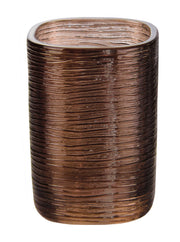 Brauner, gerillter Zahnputzbecher aus Glas mit eckiger, abgerundeter Form