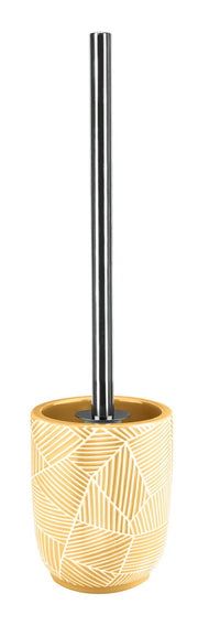 Gelber WC-Bürstenhalter aus Keramik mit silbernem Edelstahlstiel matt