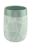 Mintgrüner Keramikbecher mit weißem, geometrischem Linienmuster, modern