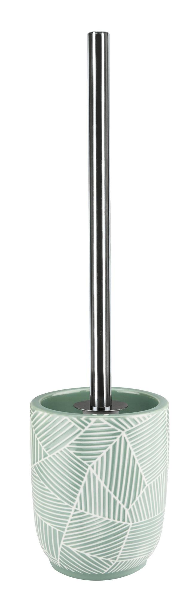 Toilettenbürste mit mintgrünem rundem Keramikhalter und Metallstiel