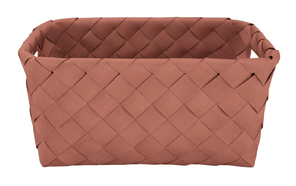 Rechteckiger, geflochtener Aufbewahrungskorb aus Textil in Terracotta