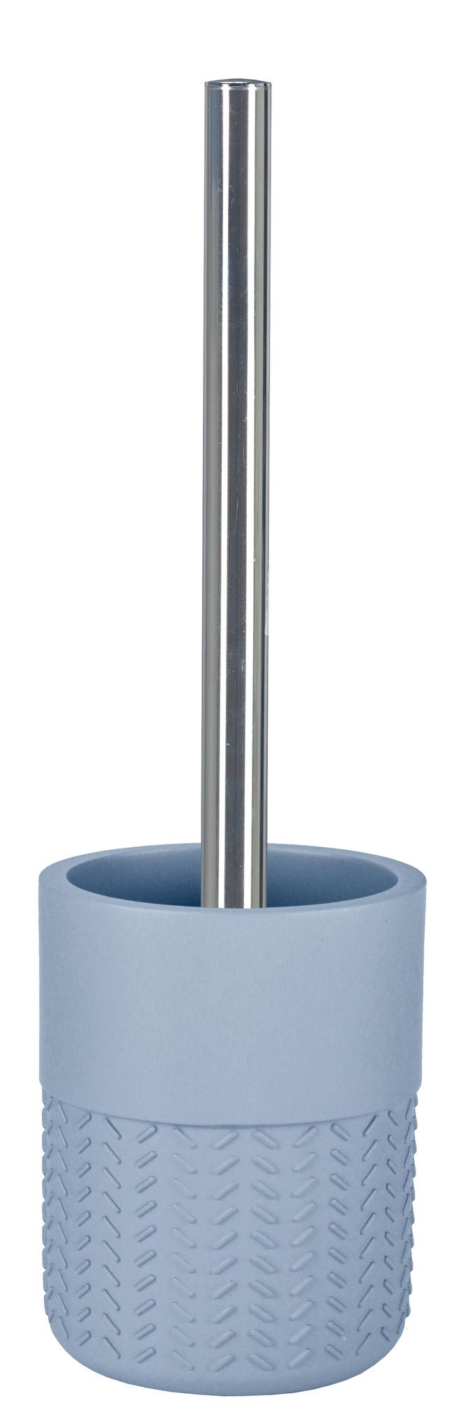 Hellblauer WC-Bürstenhalter mit silberfarbenem Stiel, modernem Design