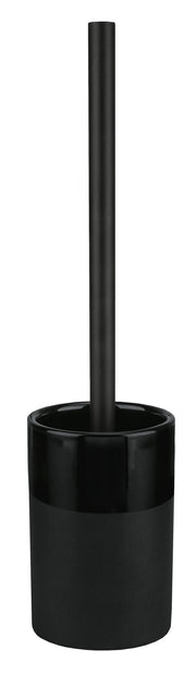 Schwarze WC-Bürste mit zylindischem Halter aus Keramik, frontalansicht