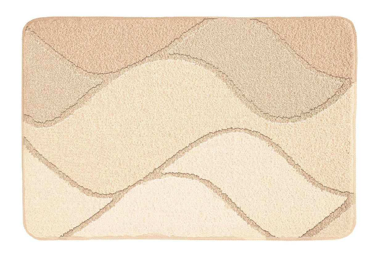 Badematte in Beige mit wellenförmigem Muster in warmen Beigetönen