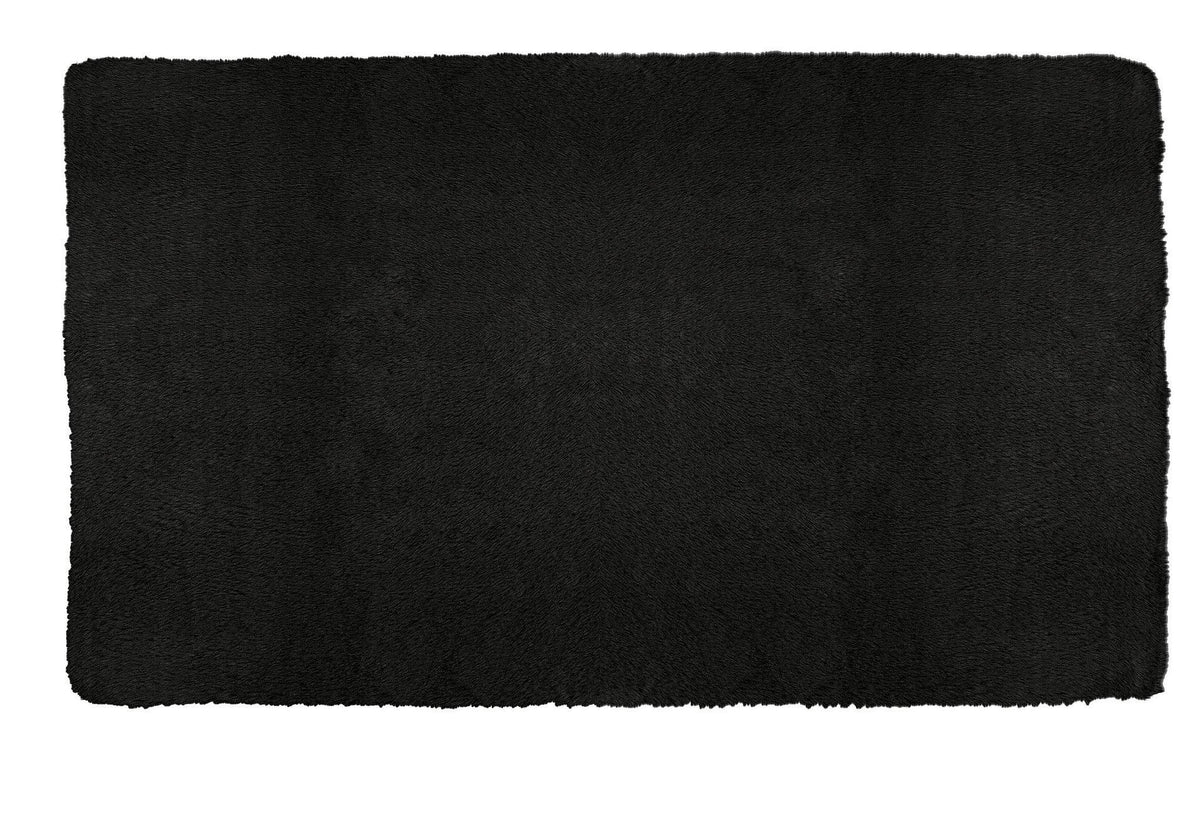 Rechteckige schwarze Badematte mit weicher, flauschiger Oberfläche