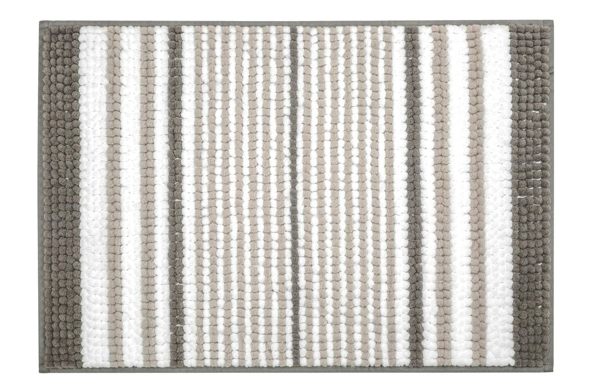 Quadratischer Badteppich mit grauen und weißen breiten Längsstreifen