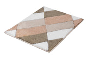 Rechteckiger Badteppich mit geometrischem Muster in Naturtönen und Weiß