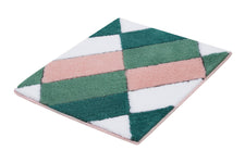 Rechteckige Badematte mit rosa, grünen und weißen Rautenmuster geometrisch