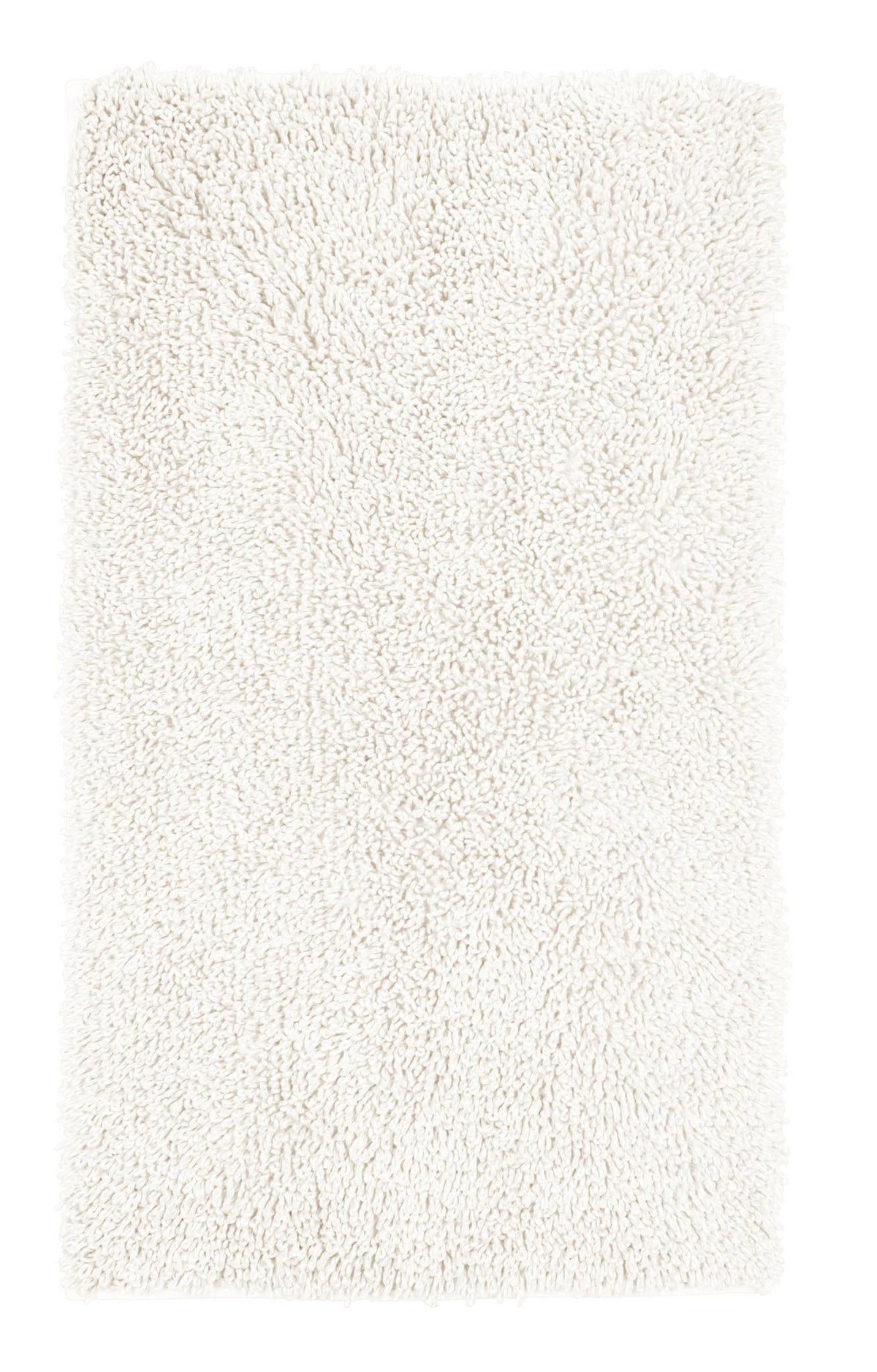 Rechteckige, weiße Hochflor-Badematte mit dicht flauschiger Oberfläche