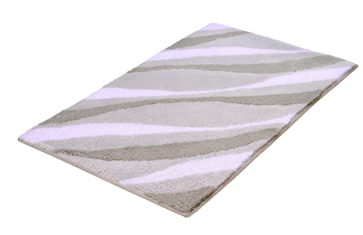 Rechteckiger Badteppich mit welligen Streifen in Beige, Grau, Lila