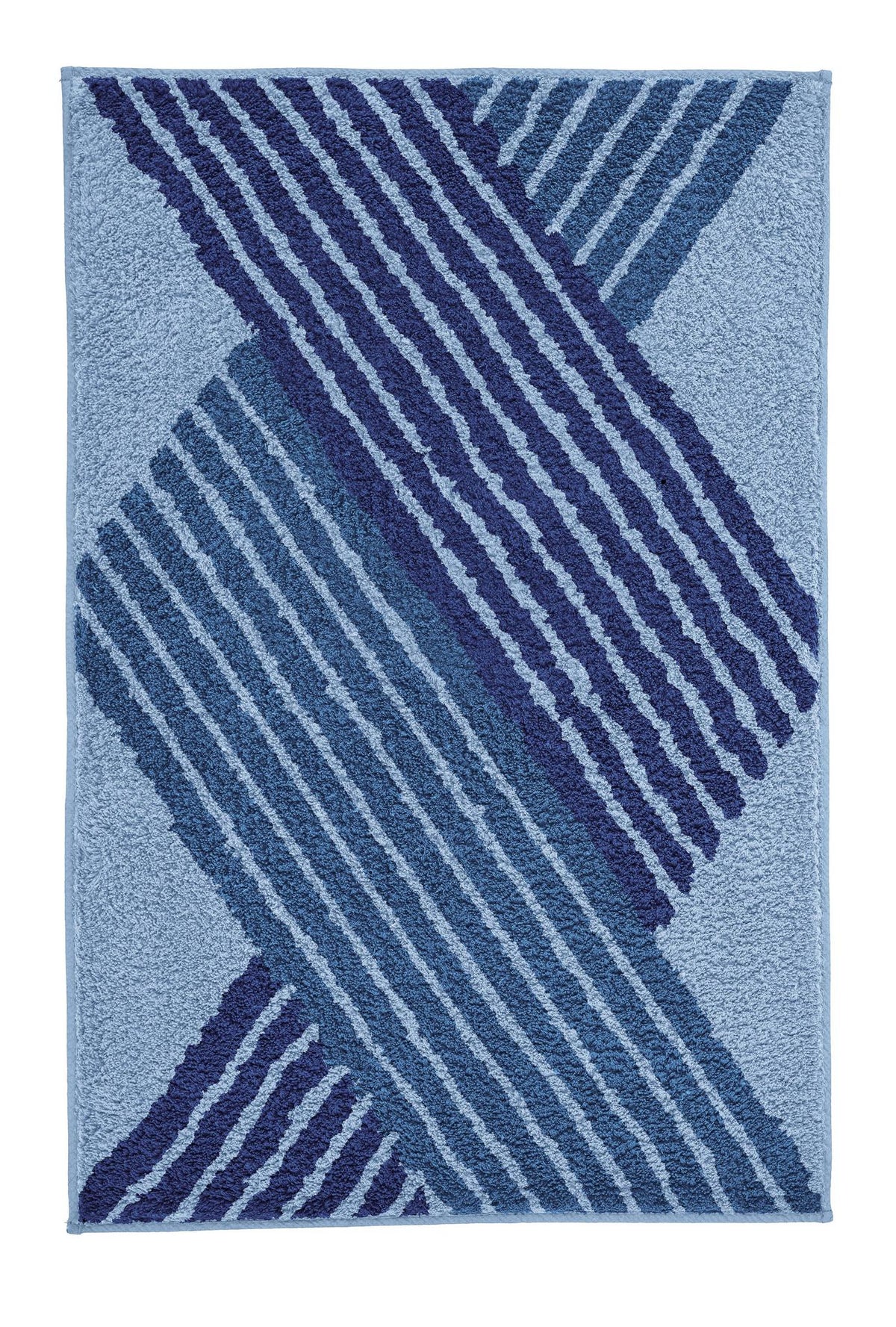 Hell- und dunkelblaue Badematte mit breitem, diagonalem Streifenmuster