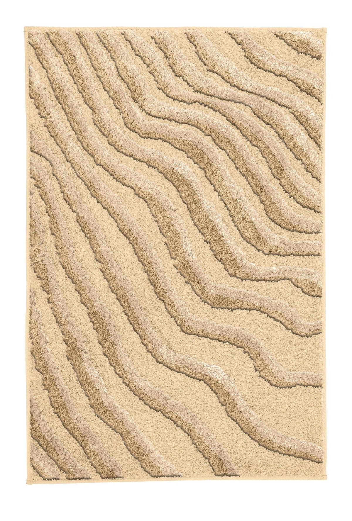 Beiger Badteppich mit erhöhtem Wellenmuster in unterschiedlichen Tönen