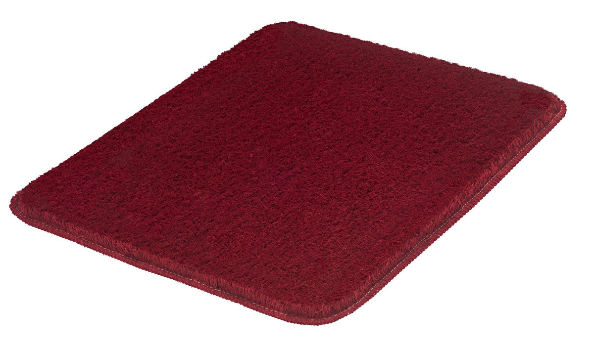 Rechteckige bordeauxrote Badematte mit weichem, dichtem, hohem Flor