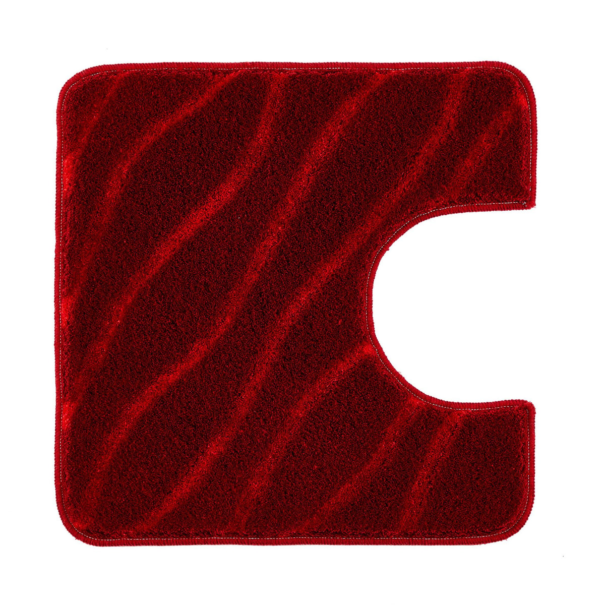 Roter WC-Vorleger aus Hochflor mit Wellenmuster und Ausschnitt vorne