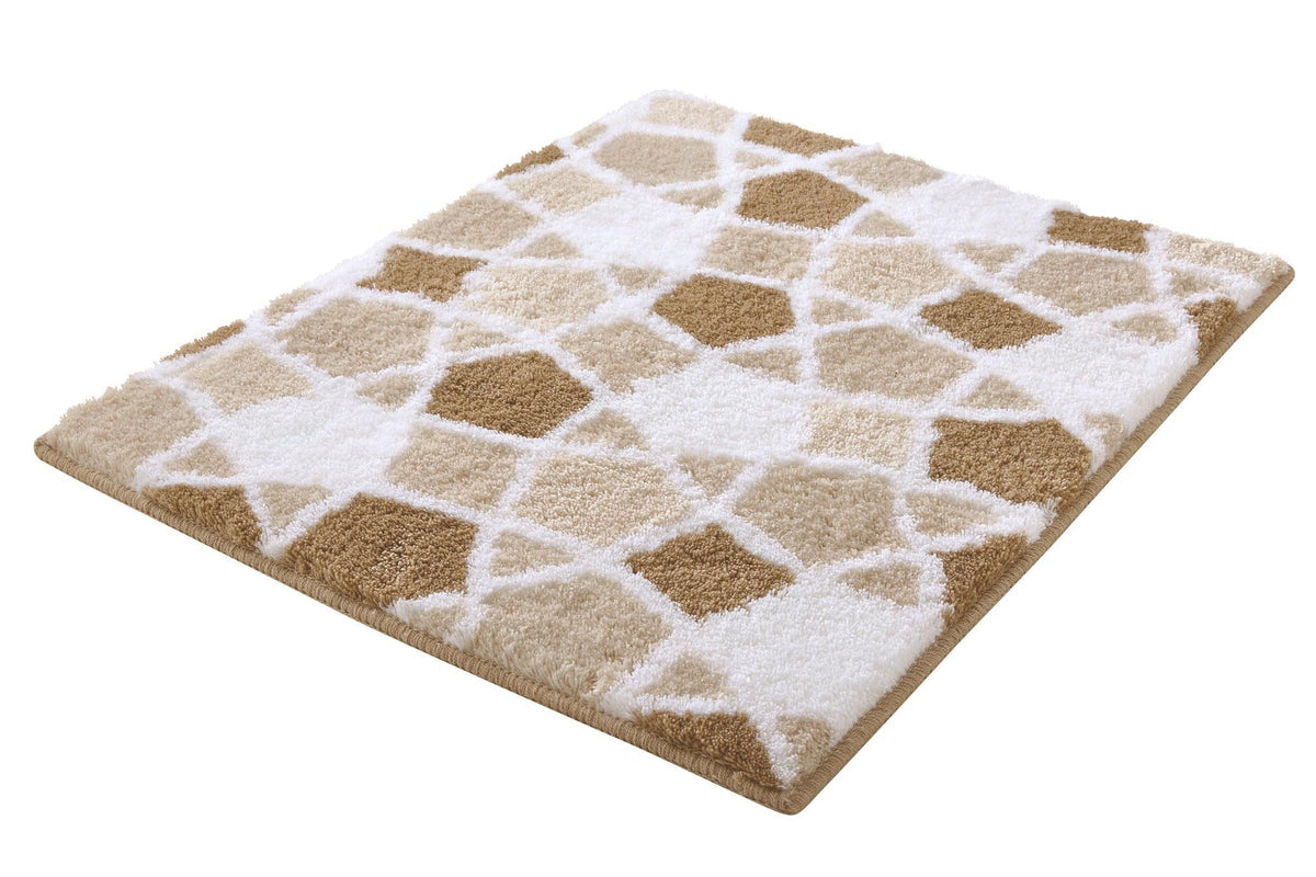 Weicher Badteppich in Beige und Weiß mit geometrischem Muster Design