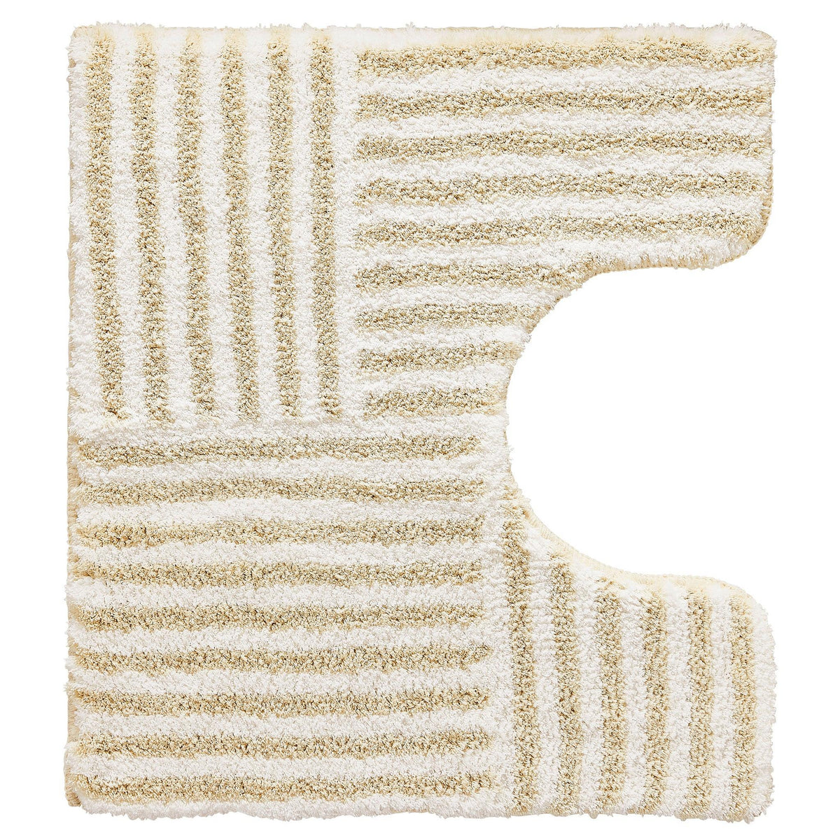 Beige-weiß gestreifter WC-Vorleger mit U-Aussparung aus Hochflor Teppich