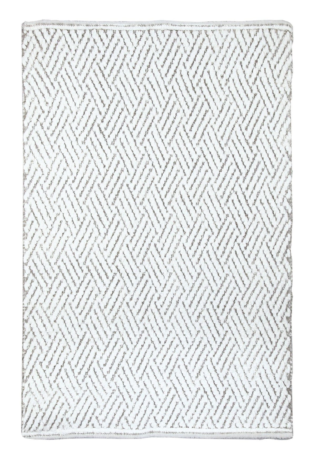 Quadratische Badematte in Weiß mit beige gemustertem Zickzackdesign