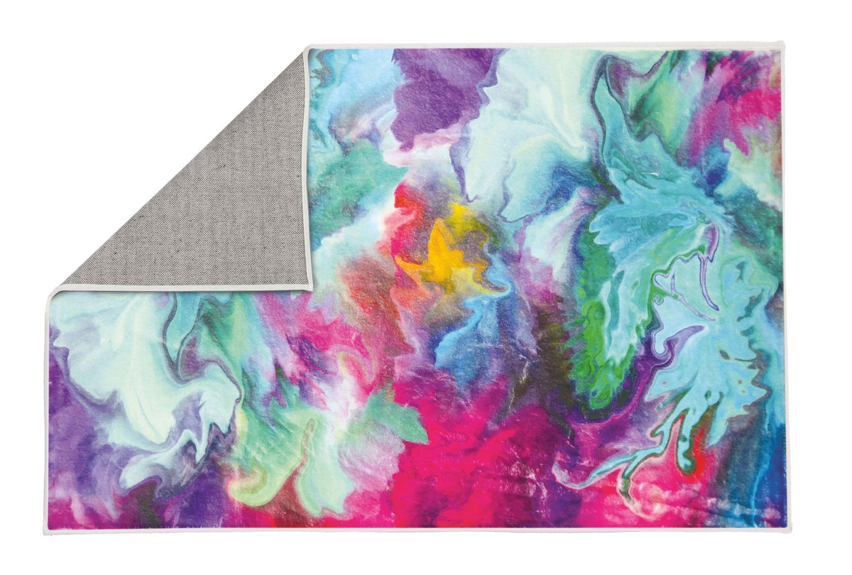 bunter Badteppich mit abstraktem Aquarellmuster in Pink und Blau