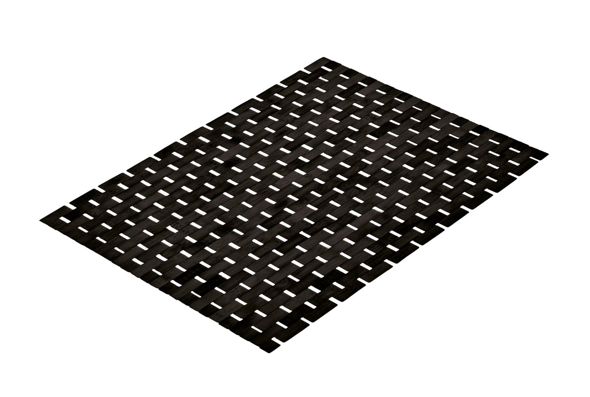 Schwarze rechteckige Badematte mit modernem Flechtmuster-Design