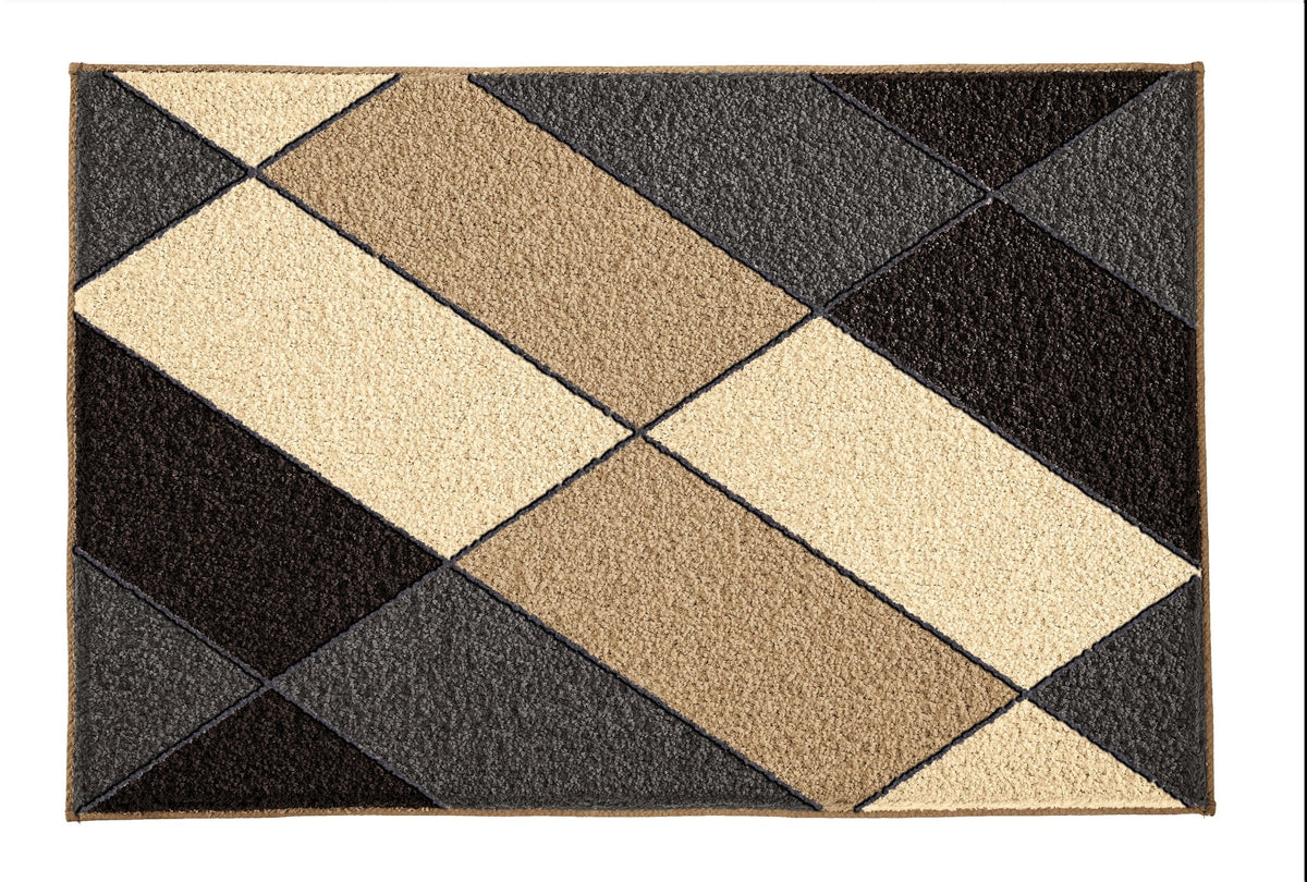 Rechteckige Badematte mit geometrischem Muster in Beige, Braun, Schwarz