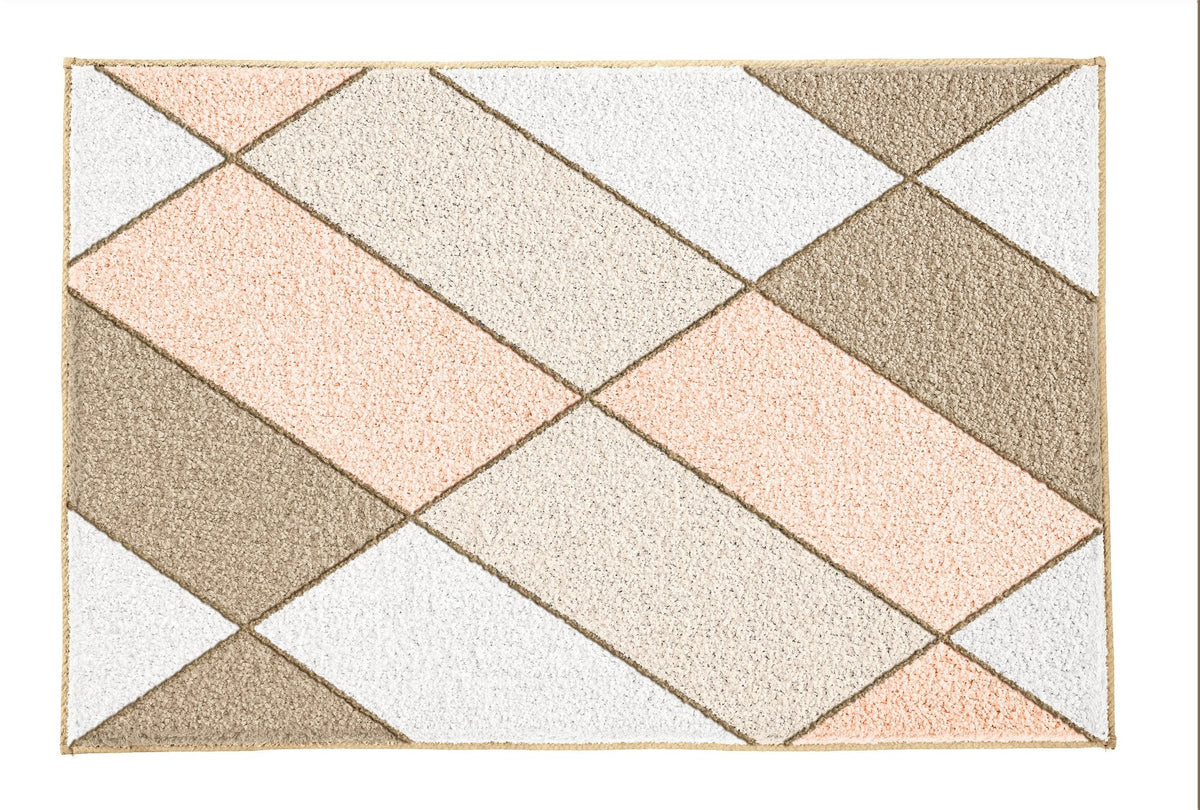 Badematte mit geometrischem Rautenmuster in Beige, Weiß und Rosa