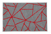 Graue Badematte mit roten, geometrischen Linien im abstrakten Muster