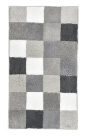 Rechteckiger Badematte mit grauen und weißen Karos in Patchwork-Optik