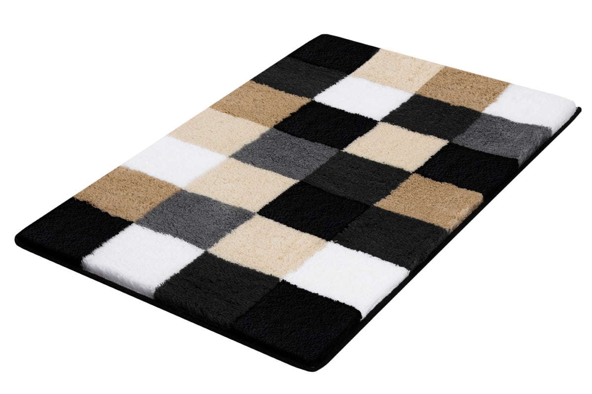 Rechteckige Badematte mit kariertem Muster in Beige, Schwarz, Grau, Weiß