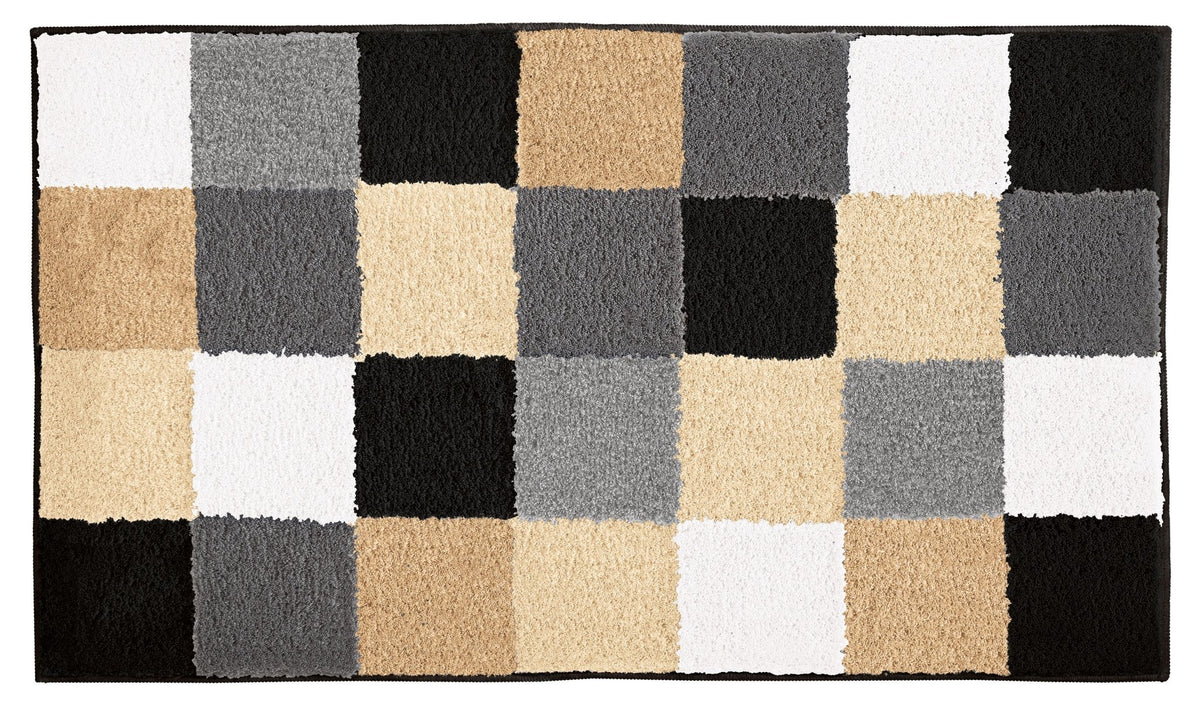 Rechteckiger Badteppich mit Karomuster in Beige, Grau, Schwarz, Weiß