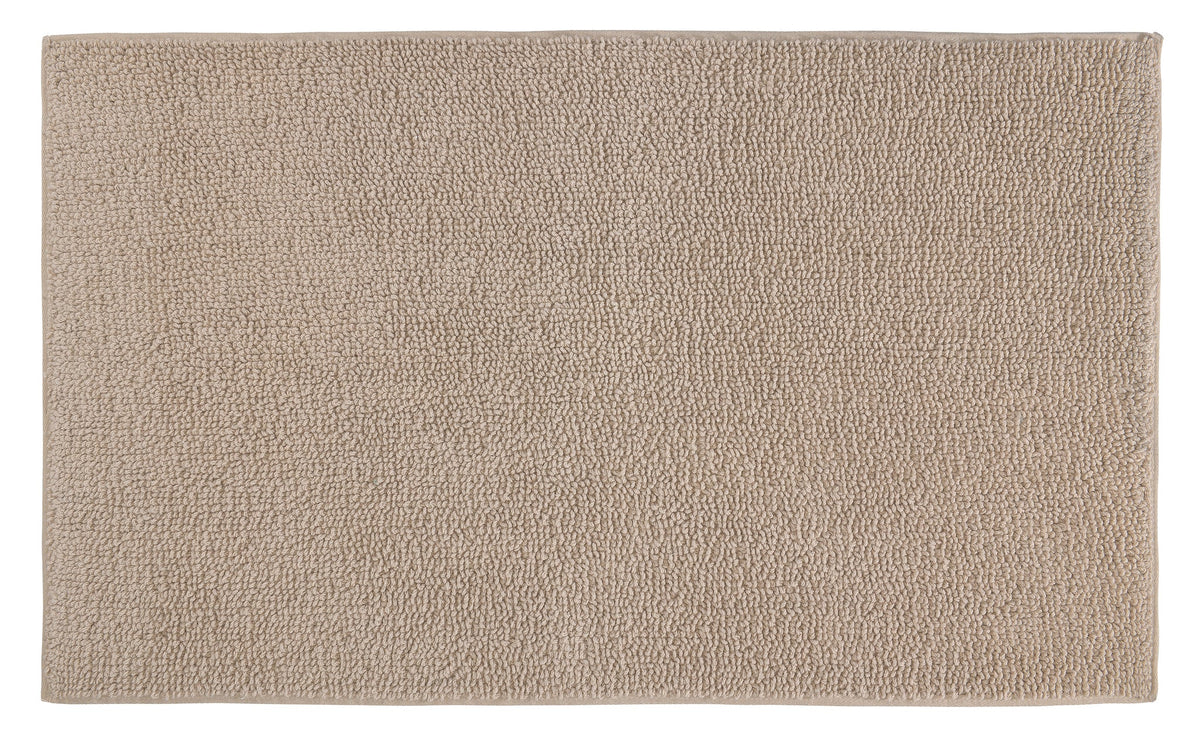 Rechteckige beige Badematte mit dichter, weicher Schlingenstruktur