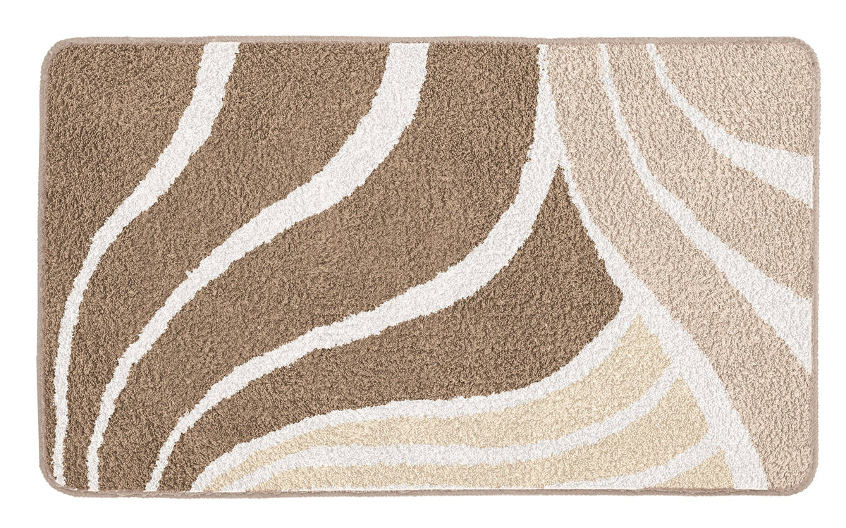 Rechteckige Badematte mit geschwungenem Muster in Beige und Braun