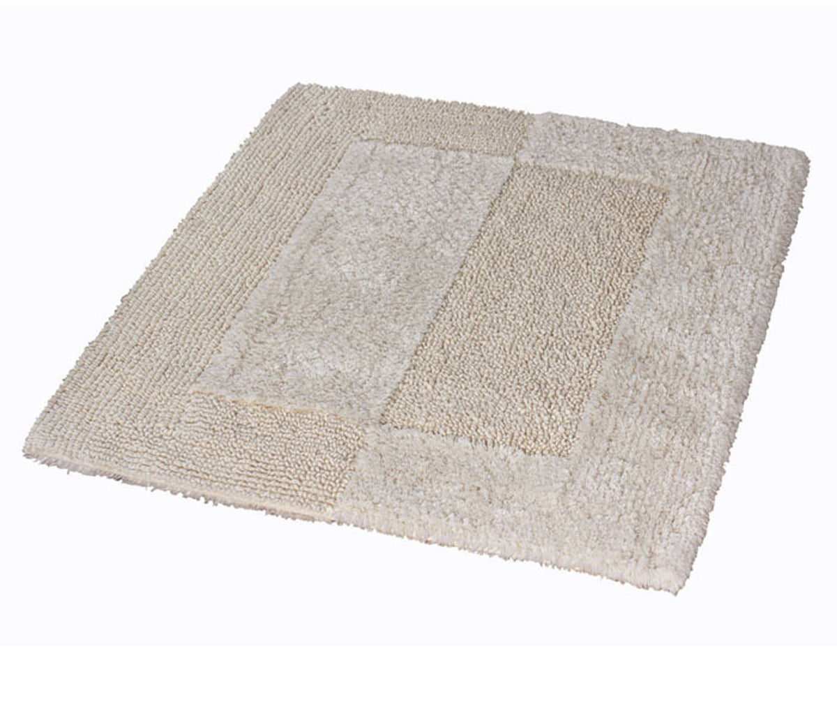 Quadratische beige Badematte mit verschiedenen Florstrukturen Zonen