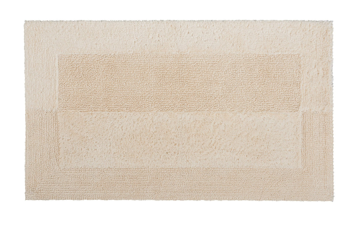 Rechteckige, flauschige Badematte in Beige mit dezentem Randdesign