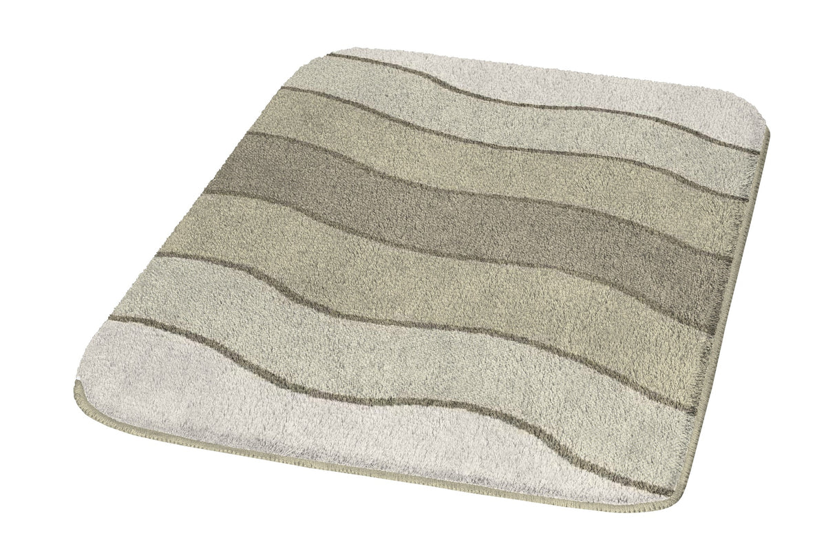 Rechteckiger Badteppich mit welligen Streifen in Beige und Grau