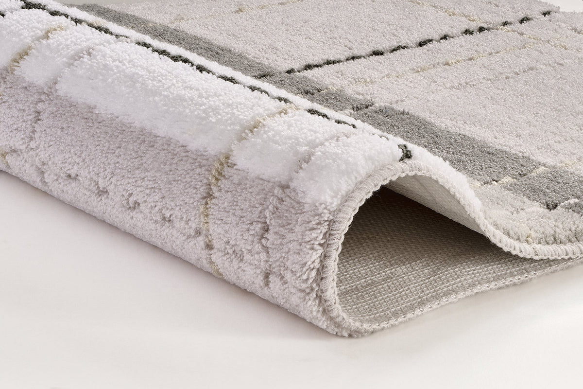 Weicher Badematte mit Karomuster in Weiß, Grau und Beige, Detailansicht