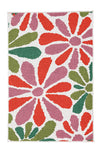 Badteppich mit floralem Muster in Rot, Rosa und Grün auf weißem Grund.