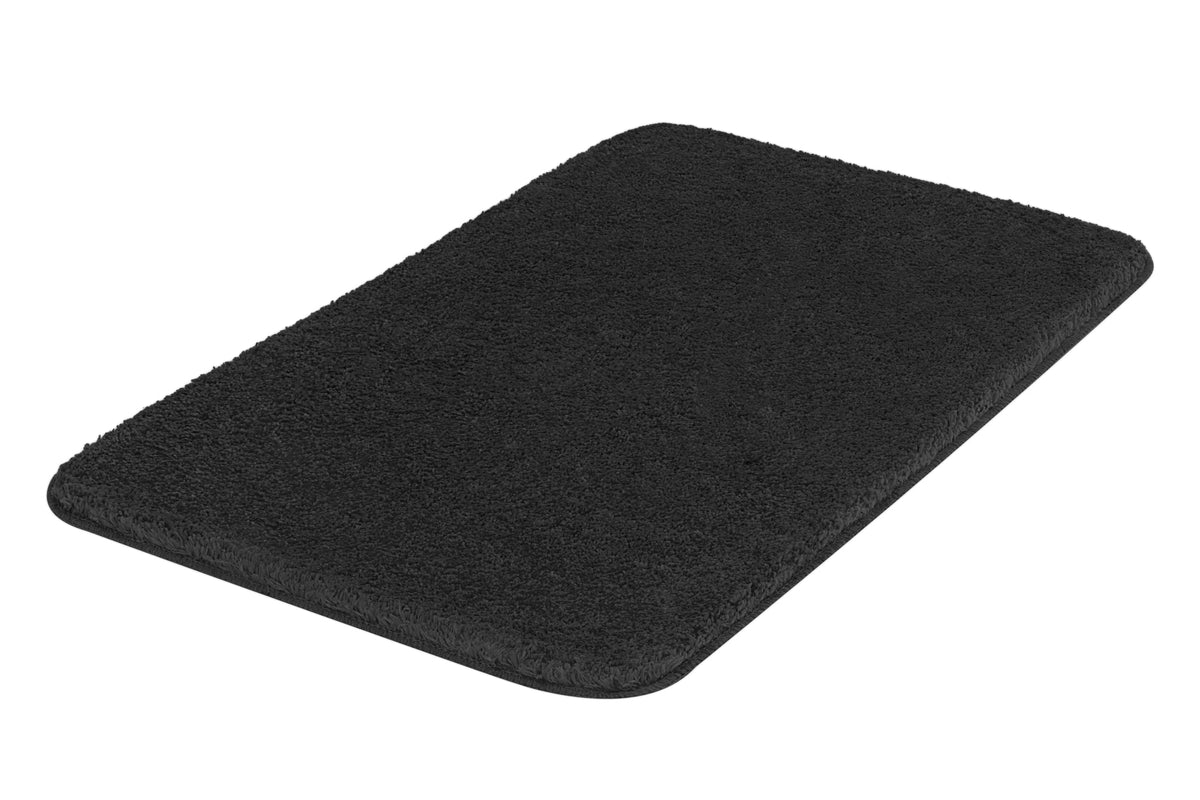 Rechteckige, schwarze Badematte mit weicher und dichter Oberfläche