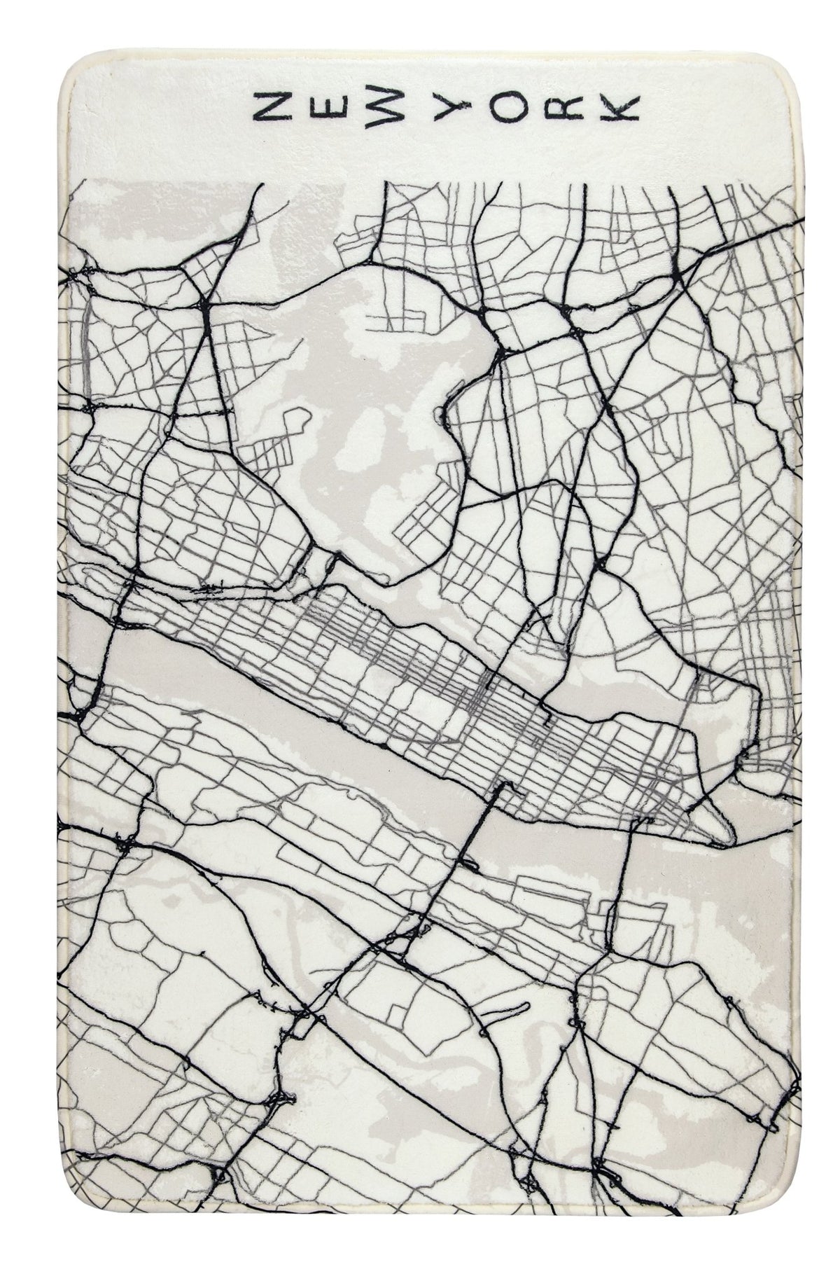 Badematte in Beige mit Stadtplan-Motiv und Schriftzug NEW YORK oben