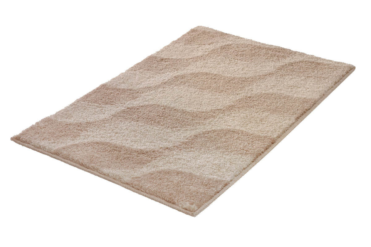Beiger rechteckiger Badteppich mit wellenförmigem Muster in Beige-Tönen
