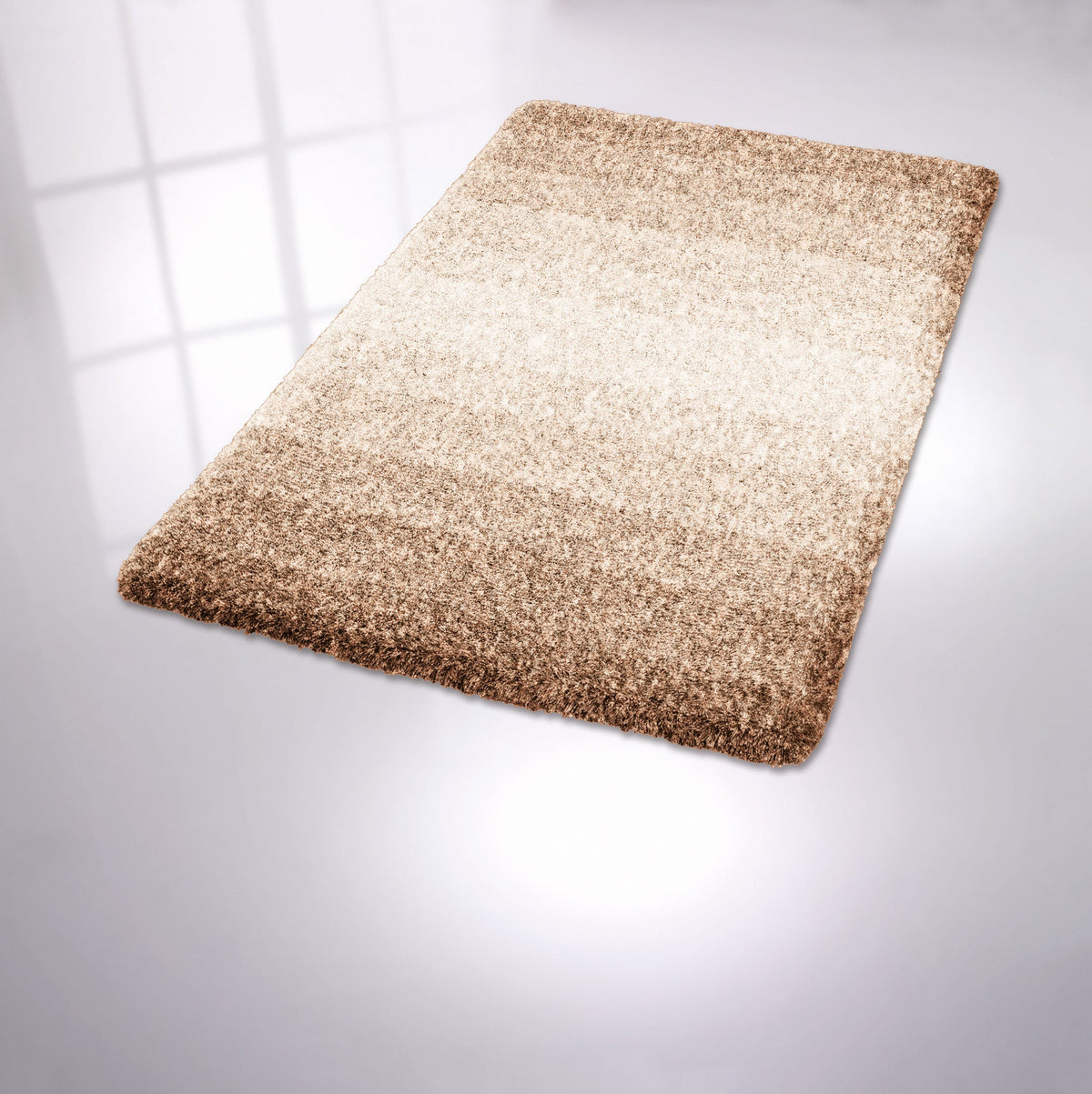 Rechteckiger Badteppich in Beige-Braun mit Farbverlauf hell zu dunkel