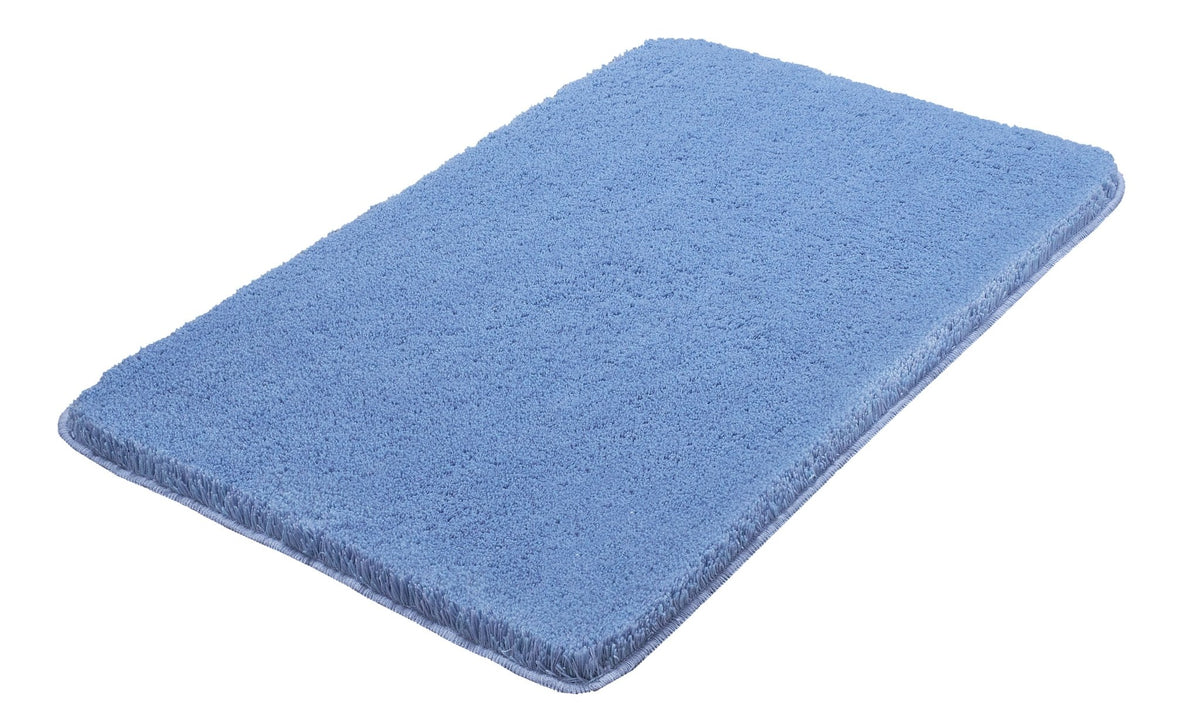 Rechteckige hellblaue Badematte mit weichem, dichtem Flor Teppich
