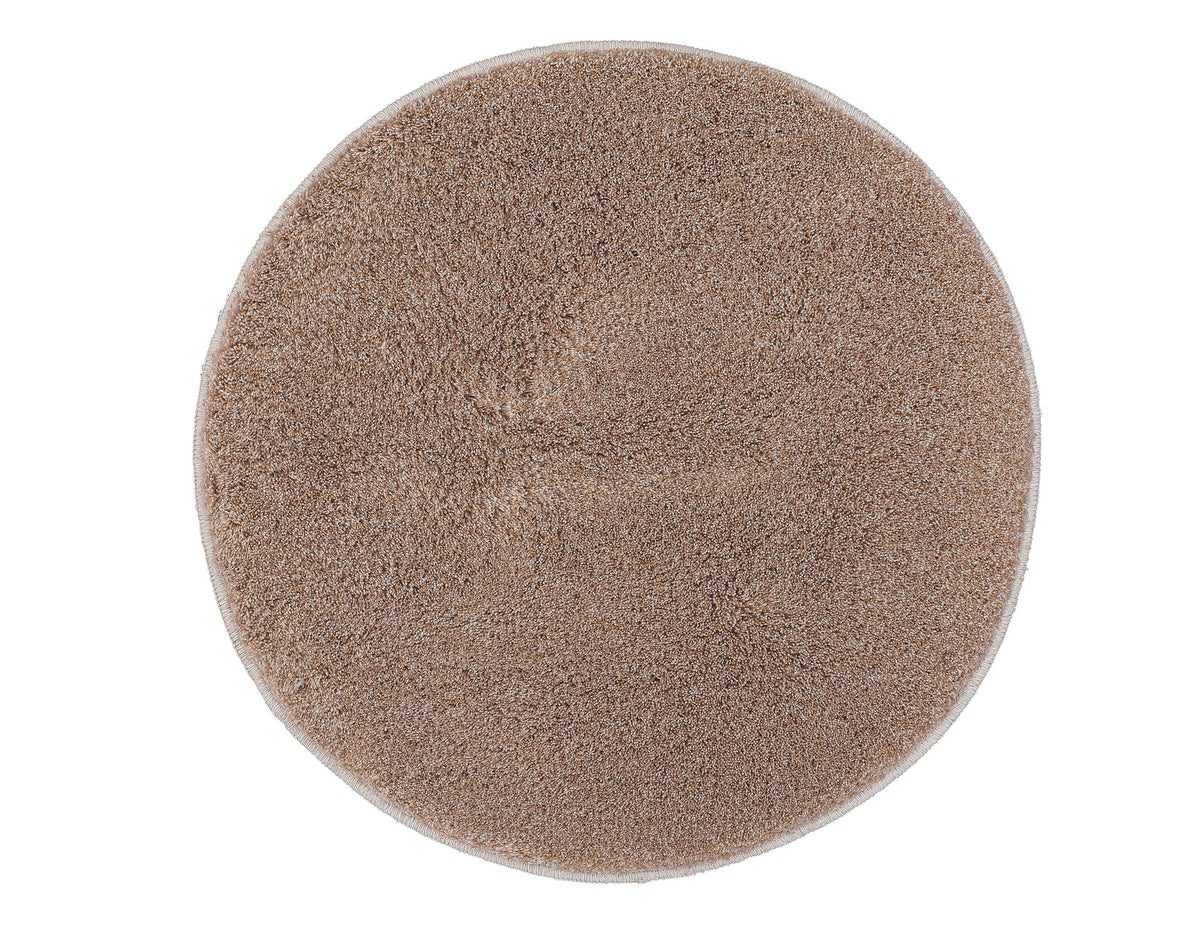Runder, beigefarbener Badteppich mit dichtem, weichem Hochflor Design