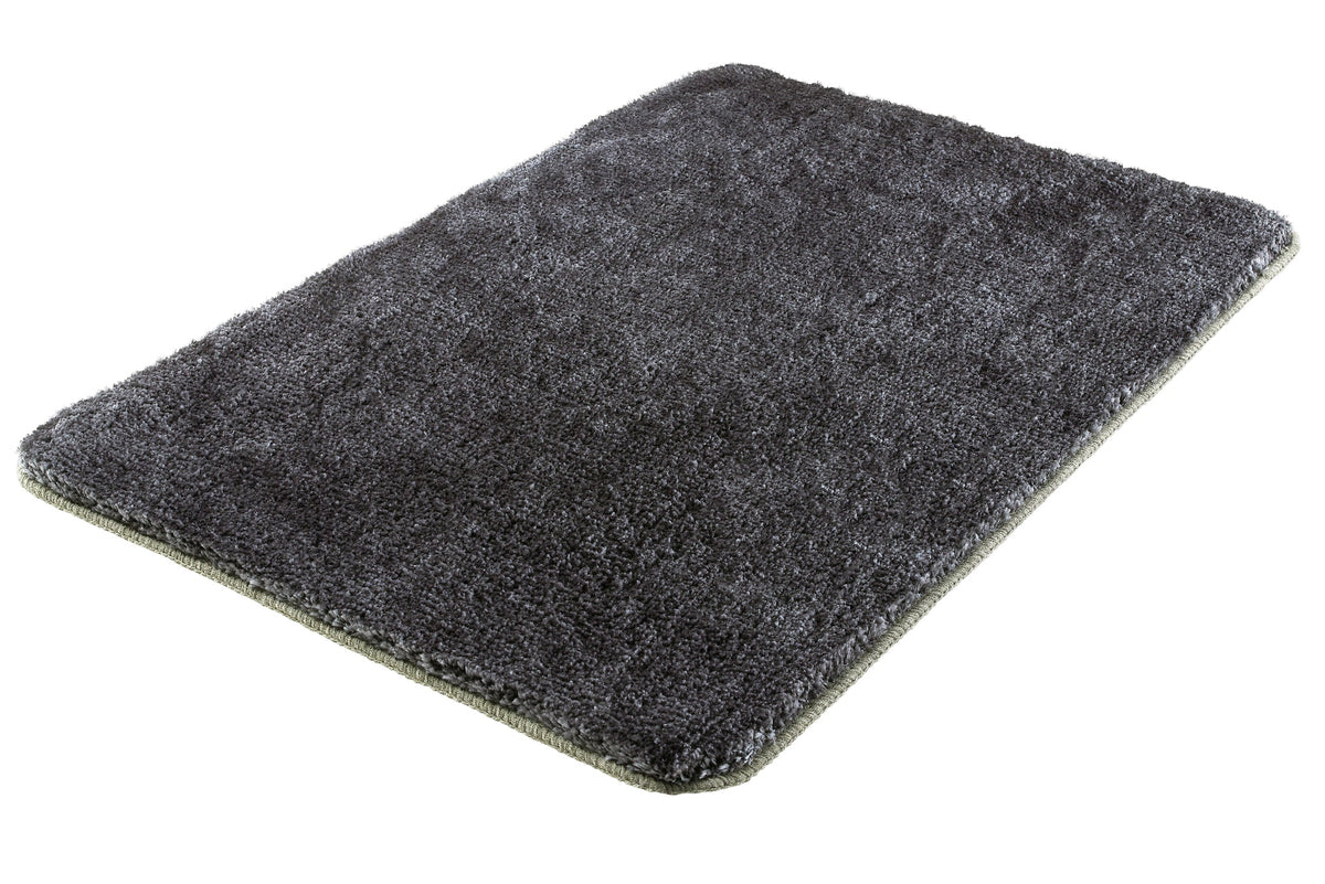 Rechteckige, dunkelgraue Badematte mit dichtem, weichem Hochflor-Teppich