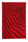 Roter Badteppich mit dunkelrotem, wellenförmigem Linienmuster aus Textil
