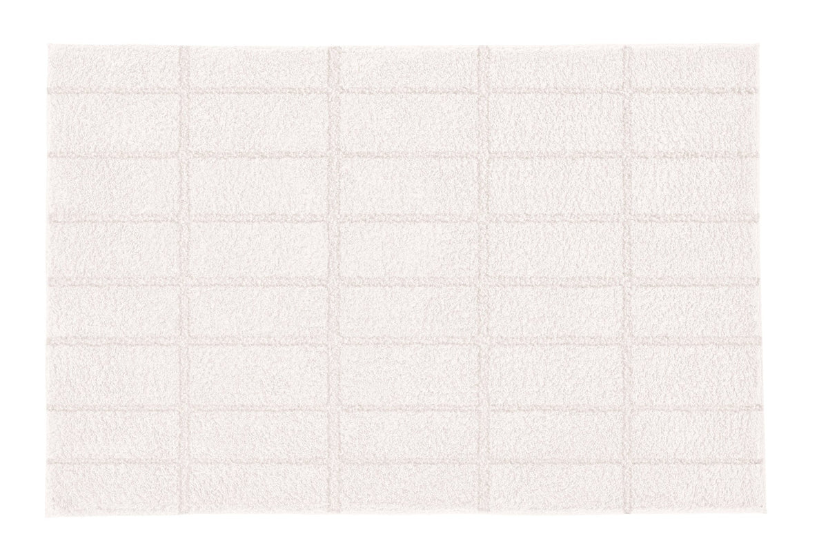 Weißer Badteppich mit weicher Hochflor-Oberfläche im Karomuster