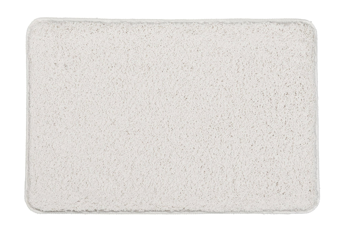 Rechteckige weiße Badematte aus weichem, plüschigem Hochflor-Material
