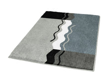 Rechteckiger Badteppich in Grau und Blau mit modernem Wellenmuster