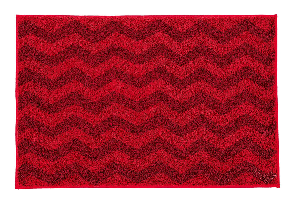 Rote Badematte mit dunklerem Zickzack-Muster in rechteckiger Form